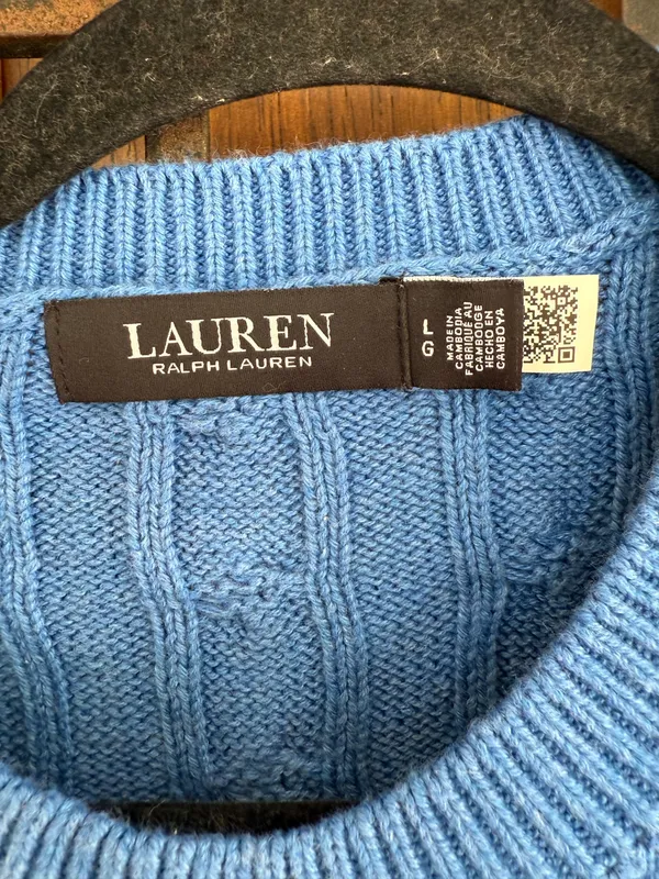 Lauren Ralph Lauren Royal Blue Short-Sleeve Cable-Knit Crewneck Sweater Size L - Image 3