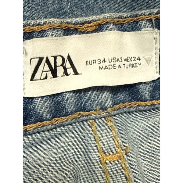 Zara Womens Blue Ripped Distressed Straight Palazzo Wide Leg Denim Jeans Pants 2 - Image 4