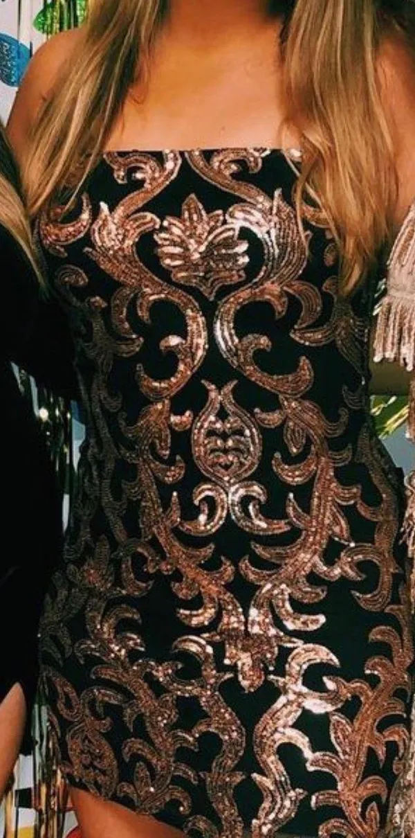 Windsor Black And Gold Sequined Dress - Image 2