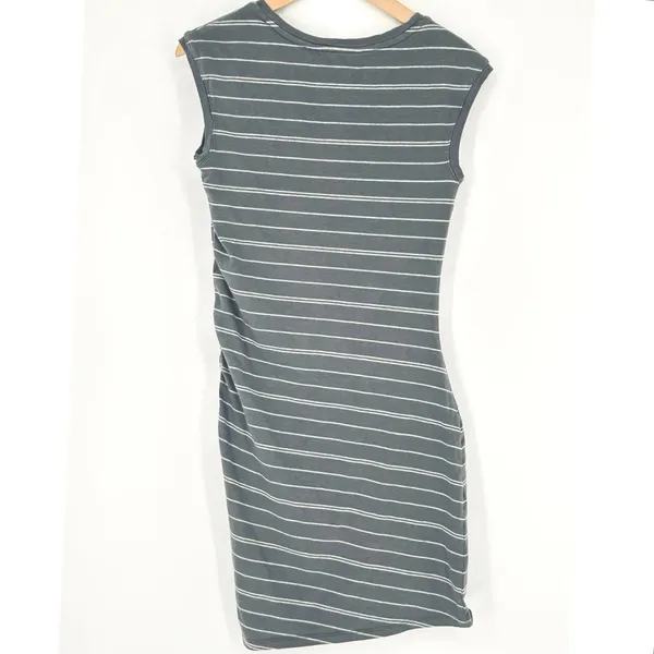 Athleta‎ Ruched Carefree Tee Dress Gray White Stripe Small - Image 4