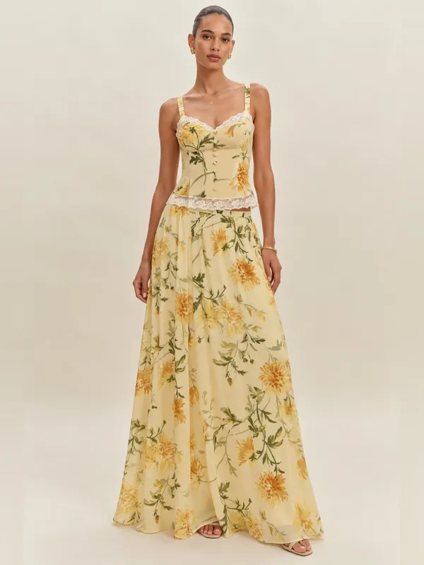 Reformation Women’s Lisette Top Gemma Maxi Skirt Honeyglow Floral Yellow Set 6 - Image 15