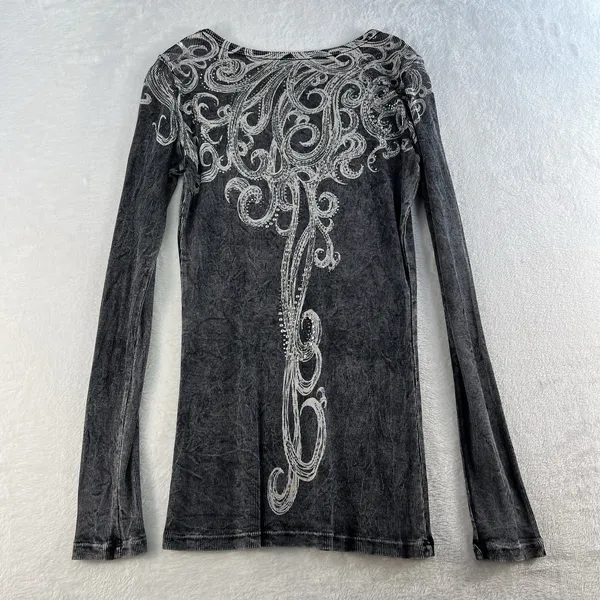 VTG Vocal L Large Top Black Ribbed Embellished Studs Y2K Dark‎ Fairy Goth Punk - Image 8