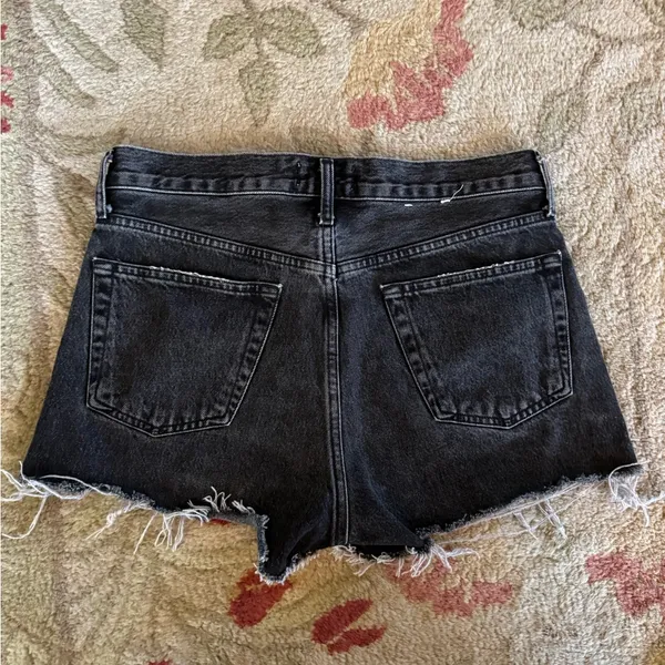 Agolde 27 High Rise Denim Mini Shorts Black Distressed Raw Edge Hem - Image 3