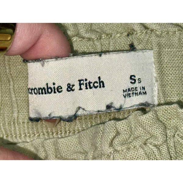 Abercrombie & Fitch Sage Green Linen Blend Pull On Wide Leg Pants Size S Short - Image 4