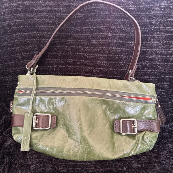 TANO leather handbag | shoulder strap, medium size U2k Green Brown Purse‎ - Image 3