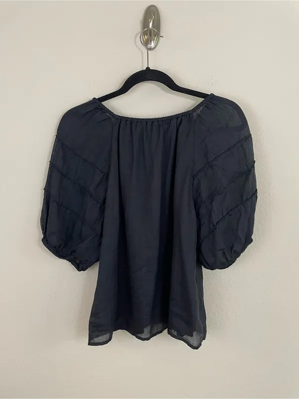 J. Crew Black Puff Sleeve Ramie Top Size Medium - Image 5