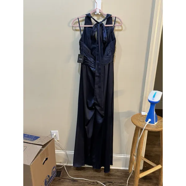 Mac Duggal Women's Blue Satin Jumpsuit Size 8 Style 49810 - Image 4