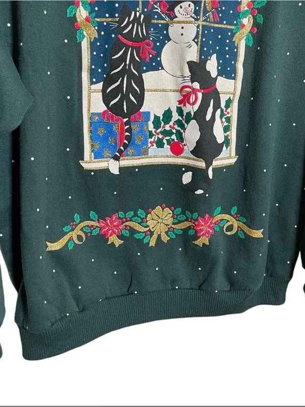 Cat Christmas sweatshirt Green Size M - Image 7