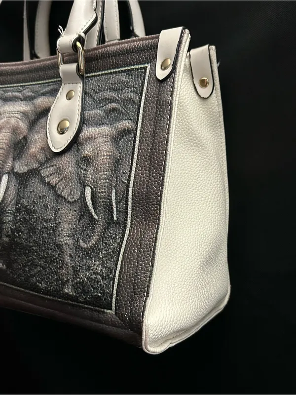 BFlairs Women’s Handbag with Elephant Print Gray & Cream - Image 4