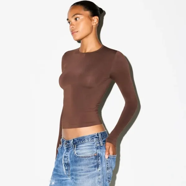 Nwt Skims (G14) Soft Smoothing Long Sleevet-Shirt In Cocoa Xs - Image 6