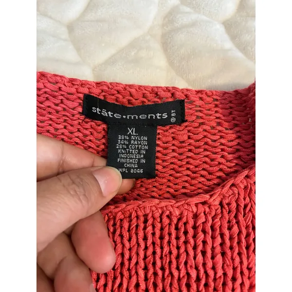 State-ments Knit Sweater Coral Red Long Sleeve Pullover Casual Business-‎ XL - Image 4