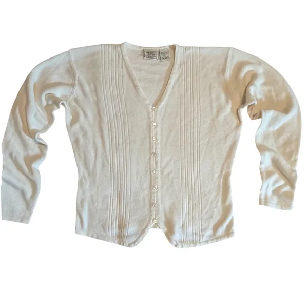 Specialty Collection Petite Cream White Pintuck Pleated Button Cardigan PM - Image 2