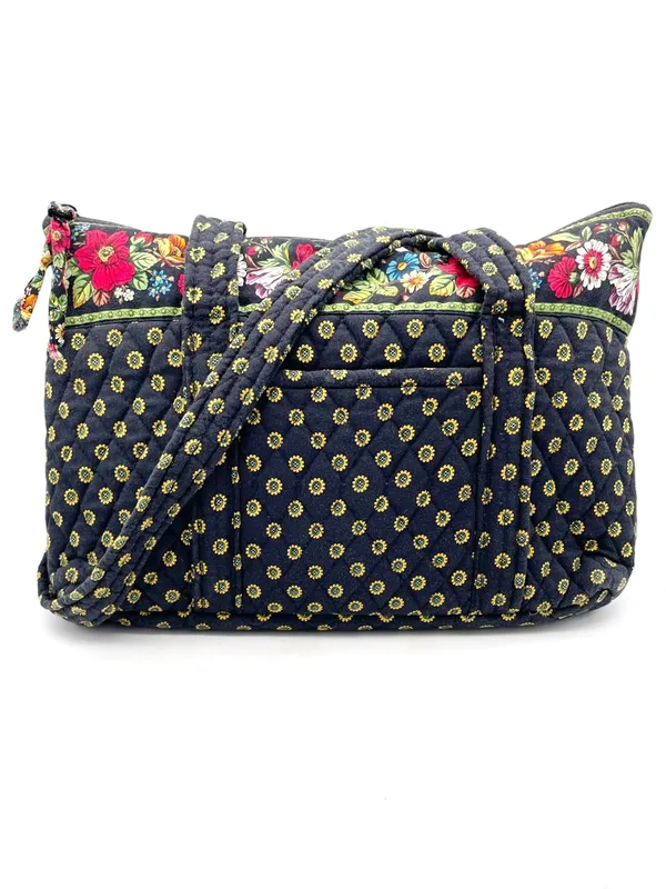 Vera Bradley Betsy Bag Vibrant Black Retired Quilted Floral Zip Top Tote Bag VTG - Image 11