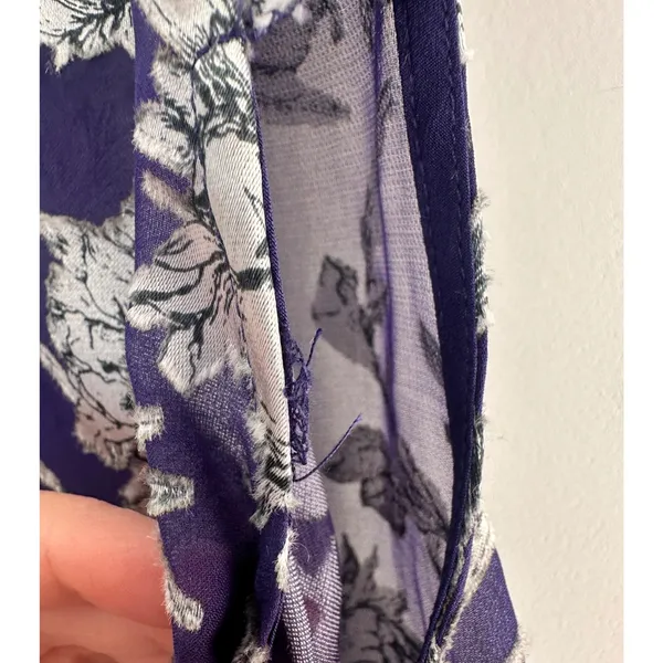 Alice + Olivia Layered Ruffle Sleeve Shirt Blouse Navy Blue Floral Silk Small - Image 9