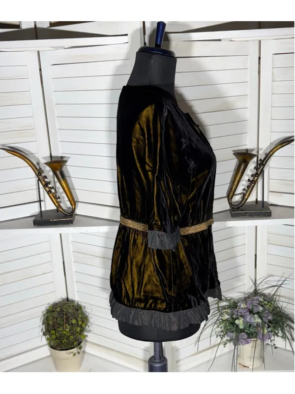 Vintage Victorian blouse crushed velvet brown Vamp whimsigoth cosplay Ren Fair - Image 3