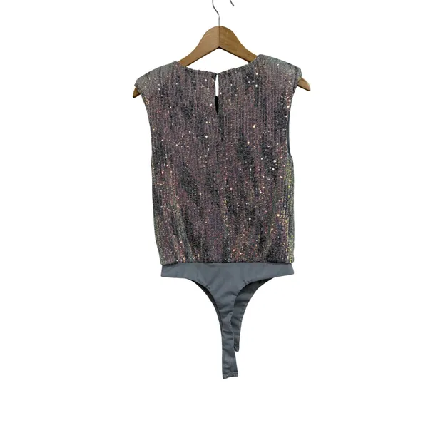 ASTR The Label Womens Sequin Sleeveless Bodysuit Grey Multi XS Party Night Out - Image 3