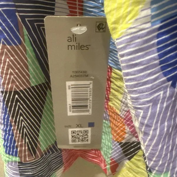 Ali Miles Women's Woven Top Geometric 3/4" Dolman Sleeves W/Ties Sz XL NEW Flowy - Image 4