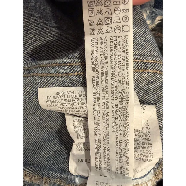 ZARA Trafaluc Cropped Denim Jacket Distressed Raw Hem Blue S 5252/215/400 - Image 10