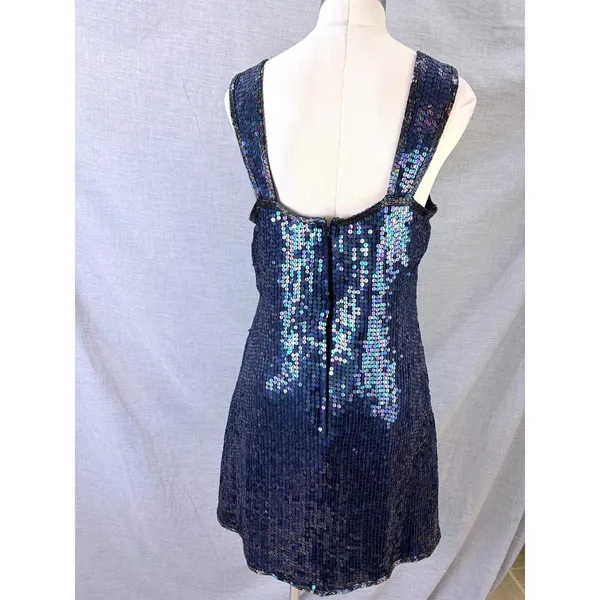 Vintage Expressions Silk Sequin Mini Dress Iridescent Blue Party Dress 12‎ - Image 3