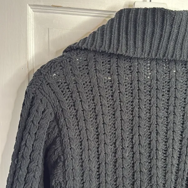 Aerie Cable Car Quarter Zip Sweater Chunky Knit Black W1674 Sz M - Image 11