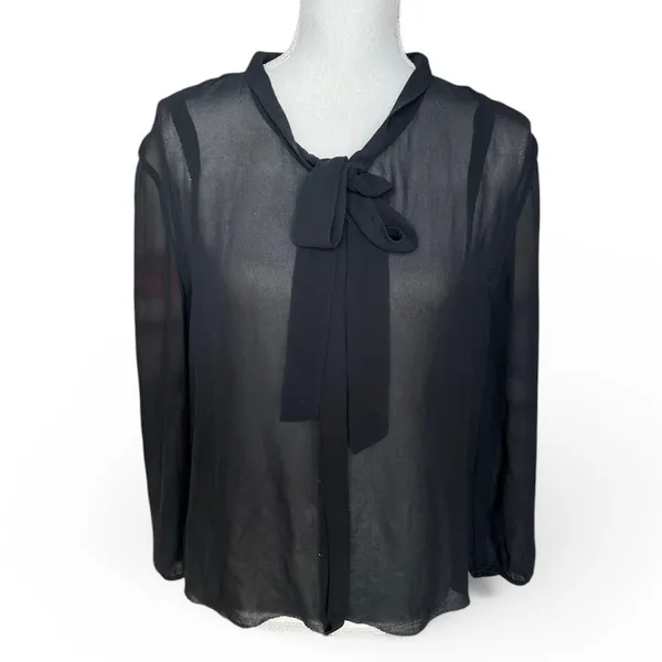 Aritzia Babaton Liberty black blouse necktie button down silk professional work - Image 2