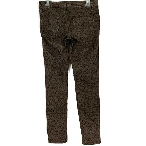 FREE PEOPLE‎ Brown Curdoroy Floral Skinny Pants 28 - Image 2