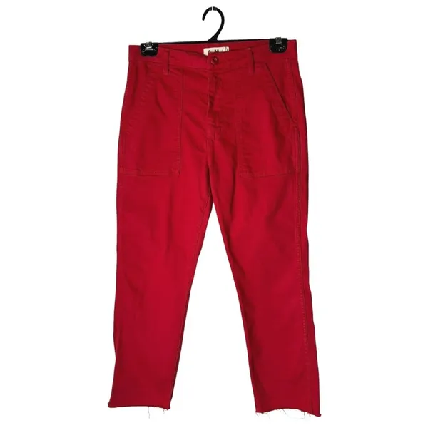 AMO Easy‎ Army Trouser Women 29 Red Raw Hem Patch Pocket Straight Leg Preppy - Image 2