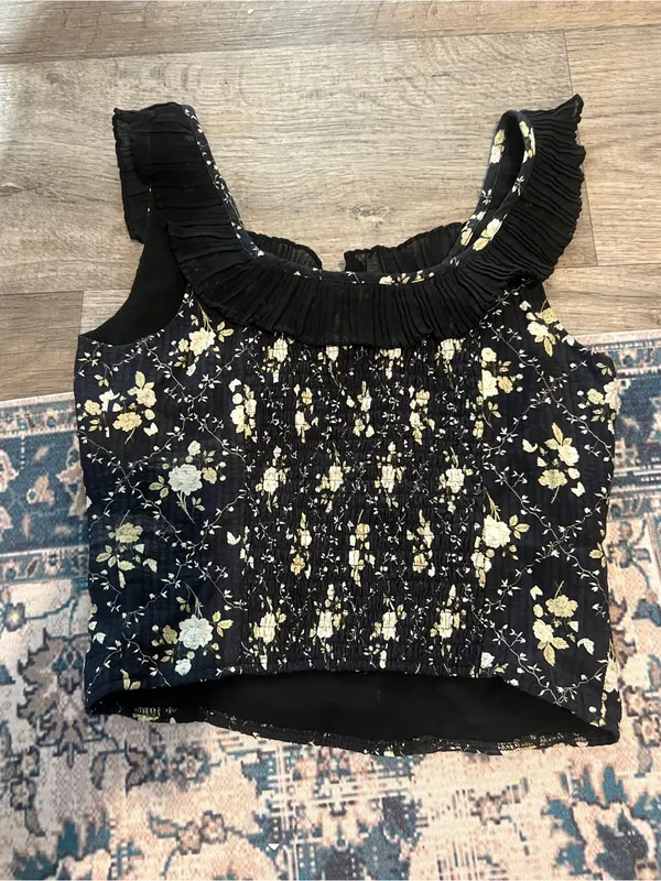 Heartloom Black Floral Pleated Square-Neck Tank Top - Image 8