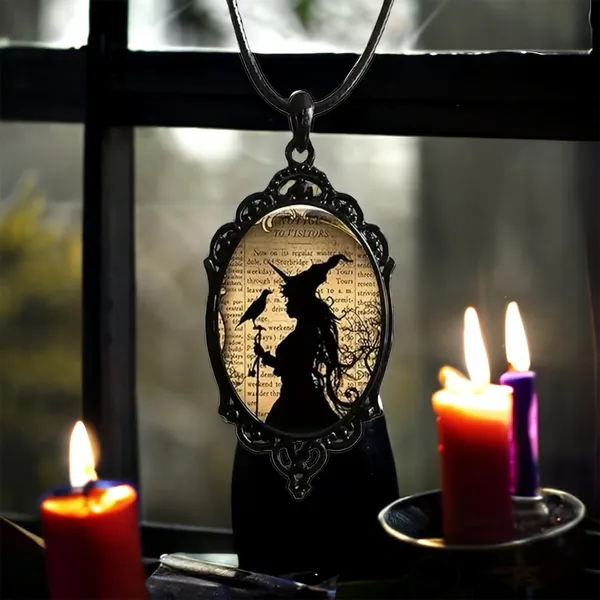 Witch & Crow Cameo Black Pendant Necklace Retro‎ Style Gothic Glass Pendant - Image 5