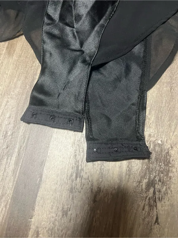 Vintage 90s Victorias Secret Black Satin Chiffon Ruffle Teddy Bodysuit Medium - Image 6
