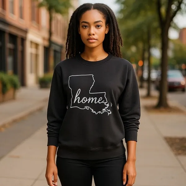 Home Free Womens Sweatshirt Size Small 4 6 Louisiana Outline Black Fleece‎ NEW - Image 2