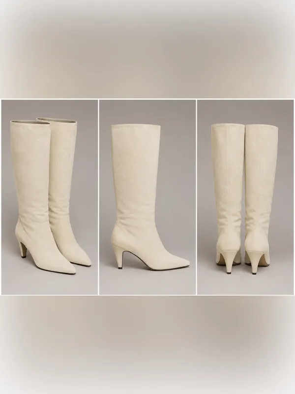 Bloomingdale’s Made in Italy Ivory Suede Knee High Boots Size 7B - Image 2