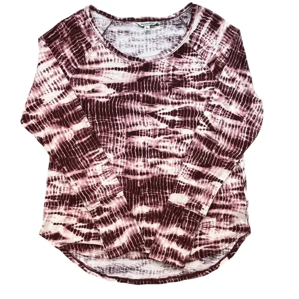 Frye and Co Womens Burgundy Tie‎ Dye Long Sleeve Thum Hole Scoop Neck Top Size L - Image 2