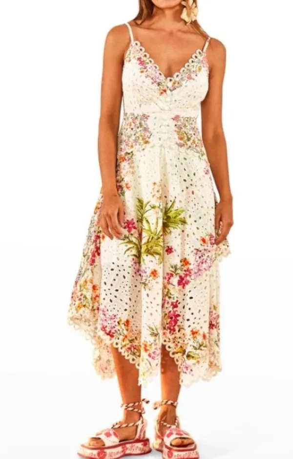 Farm Rio Scarves Eyelet Midi Dress - Image 6