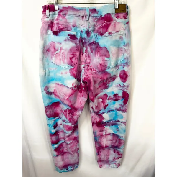 American Eagle Size 16 Jeans Handmade Tie Dye Mom Jeans‎ Pink Blue High Rise 974 - Image 2