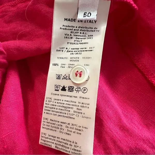 Rosso35 100% Linen Belted Midi Shirt Dress Fuchsia Pink Italy US 14 - Image 8