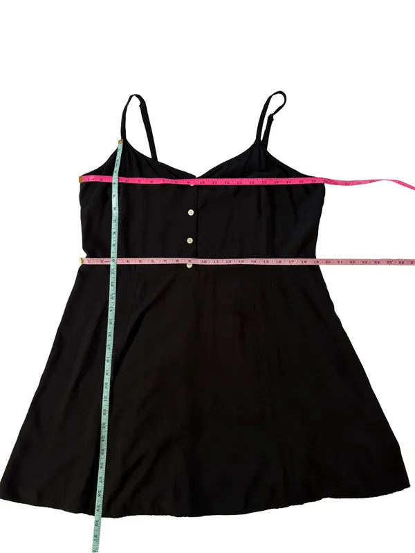 Gap Black Rayon Cami Mini Dress XL Button Front Shirred Back - Image 5