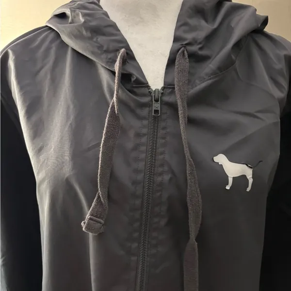 Victoria’s Secret Pink Gray and Black Hooded Windbreaker Size M/L - Image 3