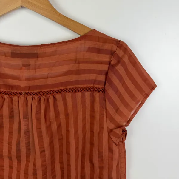 NWT ModCloth Striped Linen Blend Top Size XS Rust Orange Sheer Lightweight Boho‎ - Image 4
