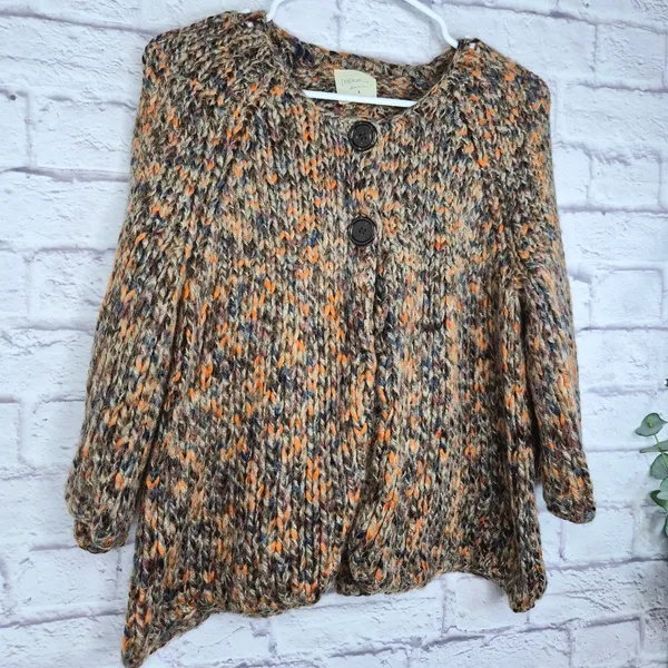 Relativity Chunky Knit Cardigan Sweater Large Mohair Alpaca Blend Brown Orange - Image 2