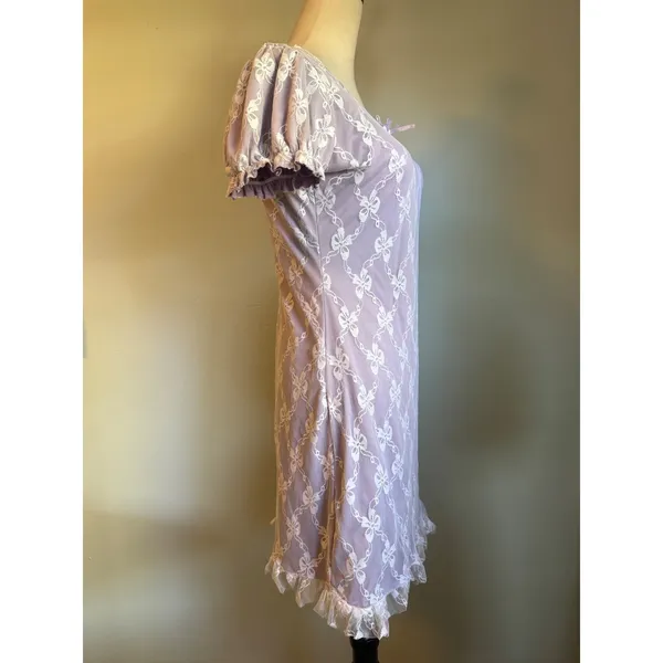 Romwe Lavender Lace Bow Mini Dress‎ Pastel Purple Coquette Ruffle L y2k dainty - Image 4
