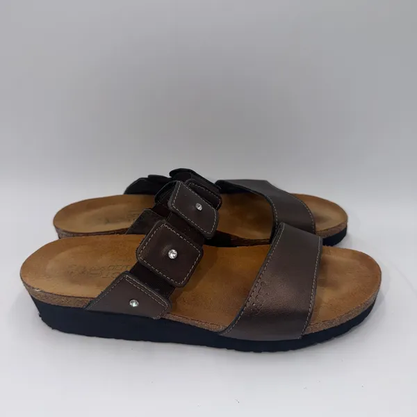 Naot Ashley Women Bronze Metallic Leather Rhinestone Slide Sandals Size 40 - Image 2