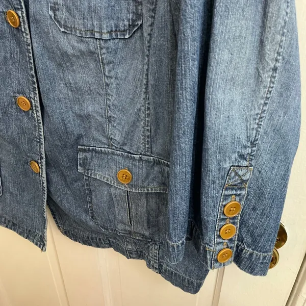 Sigrid Olsen Utility Denim Jacket XL Blue 100% Cotton Barn Chore Boho Coat Fall - Image 3