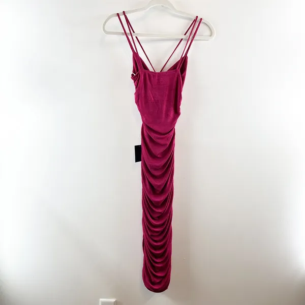 Lulus Such a Serve Ruched Strappy Bodycon Midi Dress Magenta Pink XS - Image 6