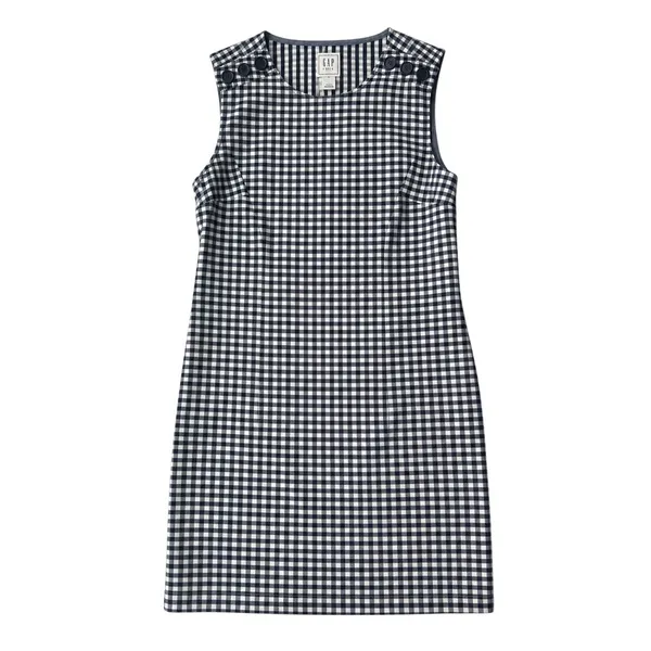 Gap x DOEN Gingham Denim Mini Shift Dress Navy Blue White Size 0 NWOT - Image 2