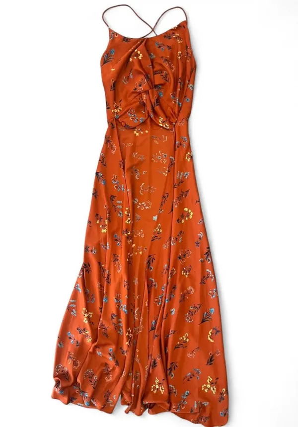 Caroline Constas Silk Cape Top Burnt Orange Floral Print Twist Tank Top Small - Image 4
