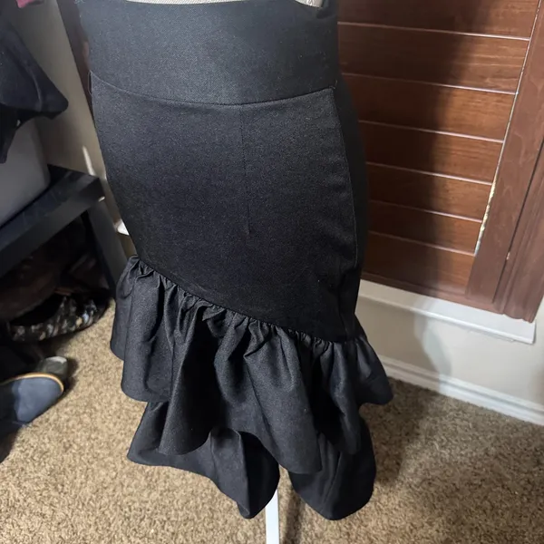 Nylon Black Ruffle Mermaid Skirt High Waist Tiered Goth Coquette Style 47027 S - Image 2