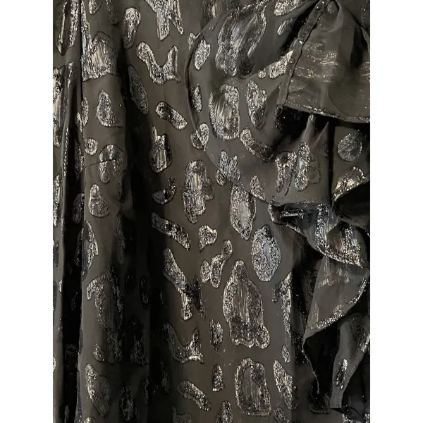 Zara Women XS Black Sheer Long Sleeve‎ Embroidered Top Blouse Ruffle Front - Image 7