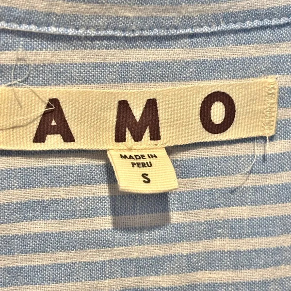 AMO Striped Linen Blend Cropped Long Sleeve Button Down Shirt - size Small - Image 5