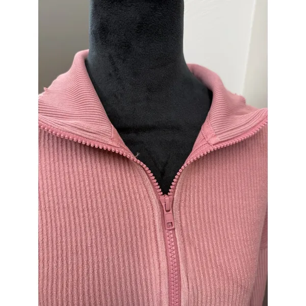Aerie Ribbed Pink Sweatshirt Relaxed Oversized Fit 1/4 Zip Lounge NEW W Tags S - Image 4